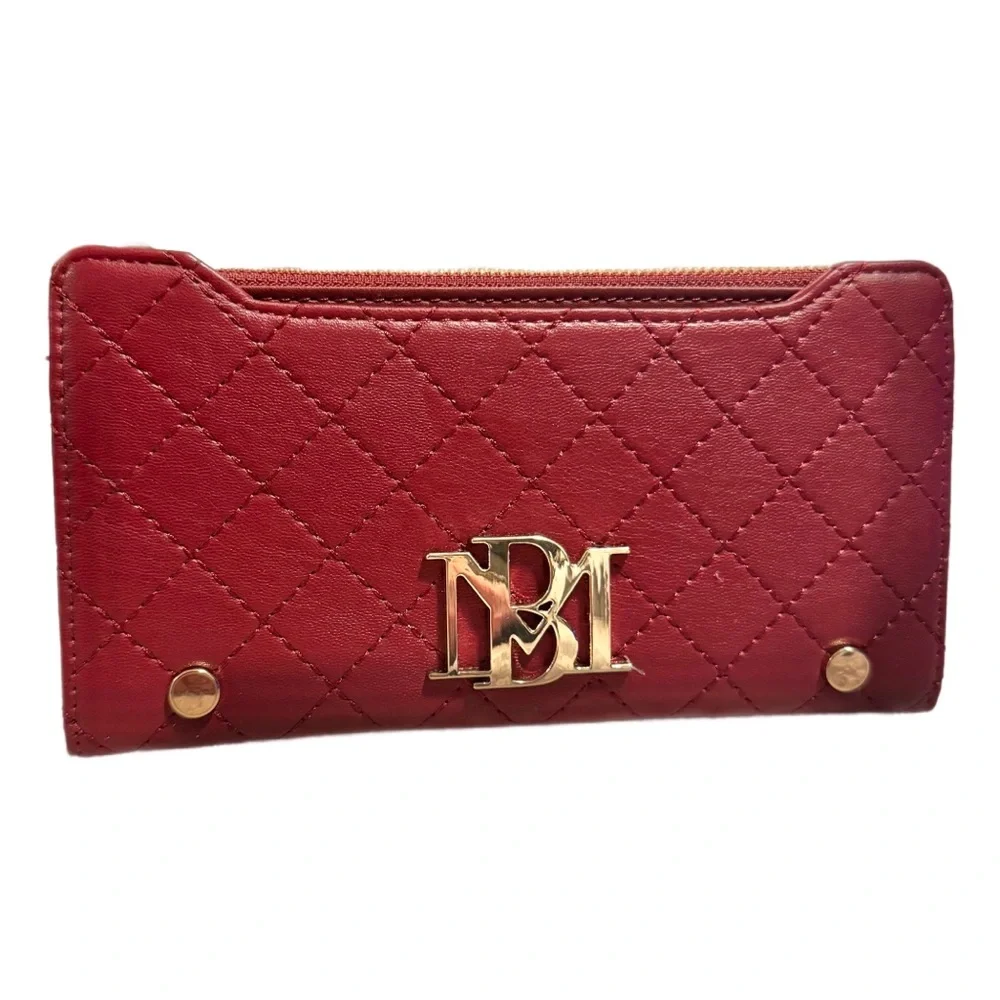 Badgley Mischka Red Quilted Wallet with Gold Logo